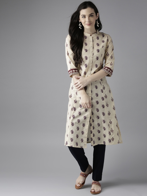 

Moda Rapido Women Beige & Maroon Printed A-Line Kurta