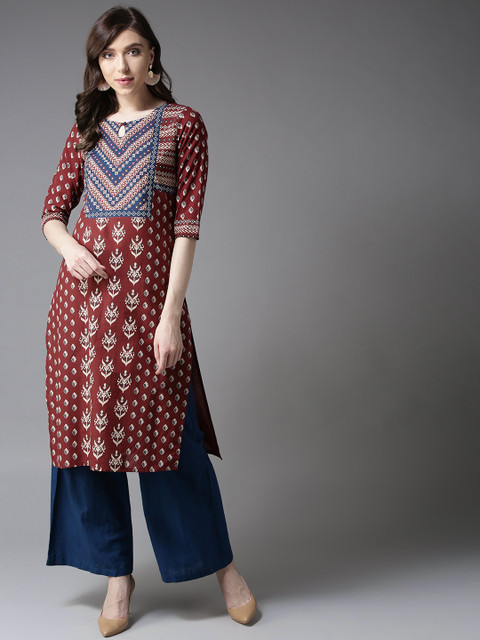 

Moda Rapido Women Maroon & Off-White Printed Straight Kurta