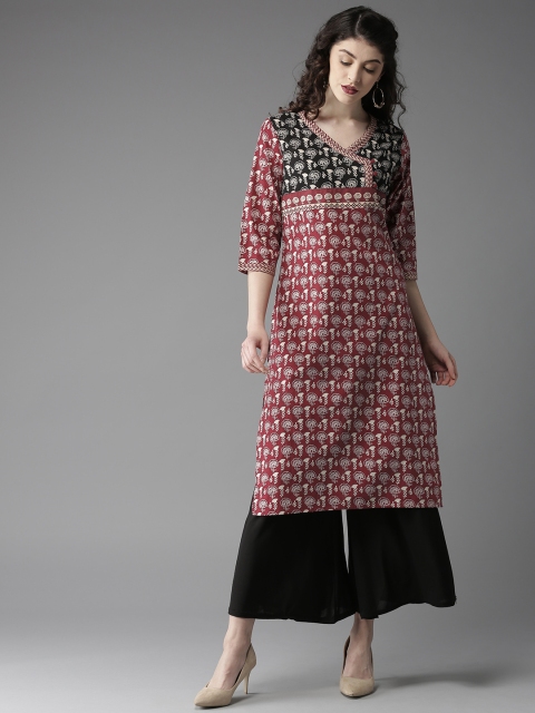 

Moda Rapido Women Maroon & Off-White Printed Straight Kurta