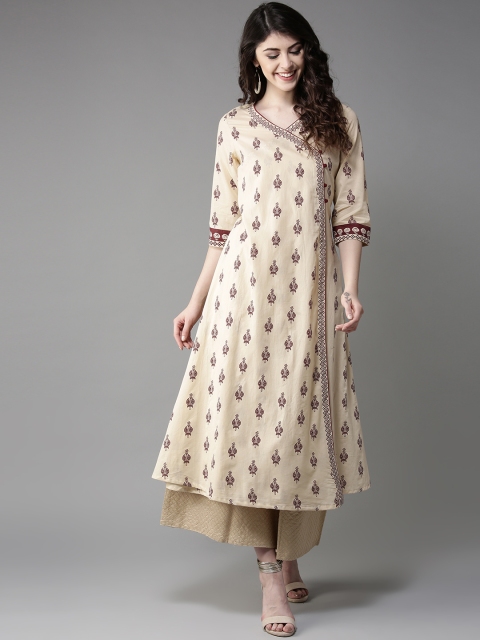 

Moda Rapido Women Cream-Coloured & Maroon Printed Layered A-Line Kurta