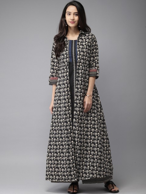 

Moda Rapido Women Black & Maroon Kurta with Palazzos & Jacket