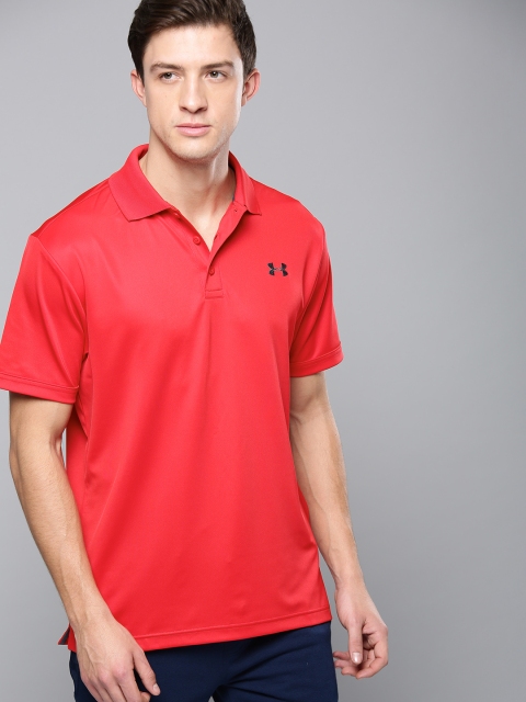 

UNDER ARMOUR Men Red Solid Performance Polo Collar T-shirt