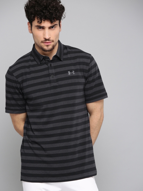 

Under Armour Men Black & Grey Charged Cotton Scramble Striped T-Shirt