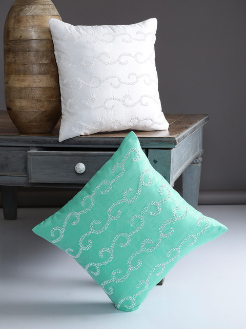 

Alina decor Turquoise Blue Set of 2 Ethnic Motifs Square Cushion Covers