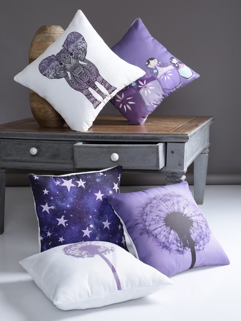 

Alina decor White Set of 5 Ethnic Motifs Square Cushion Covers