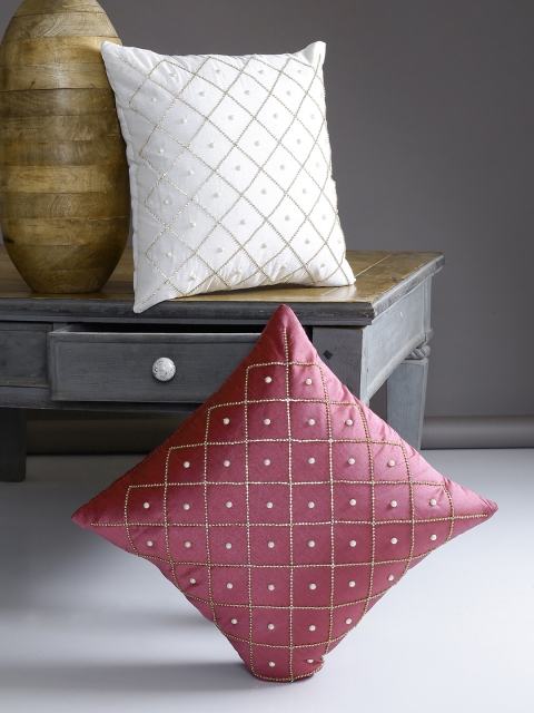 

Alina decor Set of 2 Geometric Square Cushion Covers, Off white