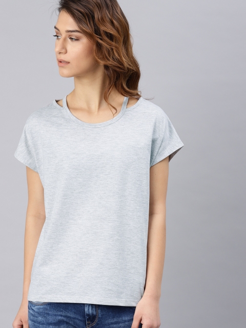 

HRX by Hrithik Roshan Women Grey Solid Boxy Pure Cotton Top