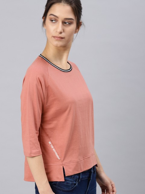 

HRX by Hrithik Roshan Women Peach-Coloured Solid Boxy Pure Cotton Top