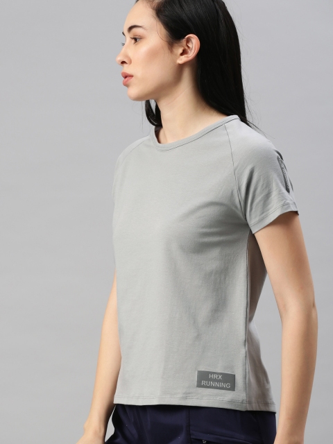 

HRX by Hrithik Roshan Women Grey Solid Comfort Stretch Round Neck Running T-shirt