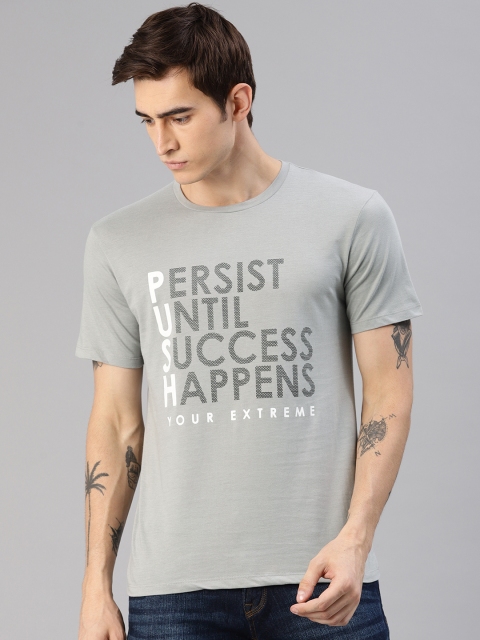 

HRX by Hrithik Roshan Men Grey Melange Printed Round Neck T-shirt