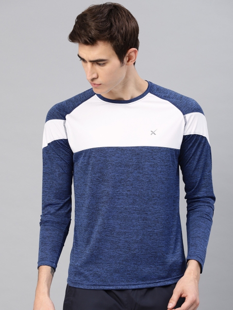

HRX by Hrithik Roshan Men White & Navy Blue Colourblocked Round Neck T-shirt