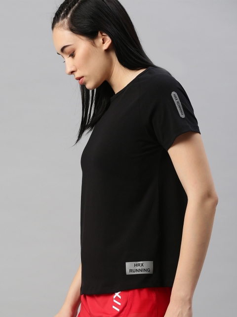 

HRX by Hrithik Roshan Women Black Solid Regular Fit Round Neck T-shirt