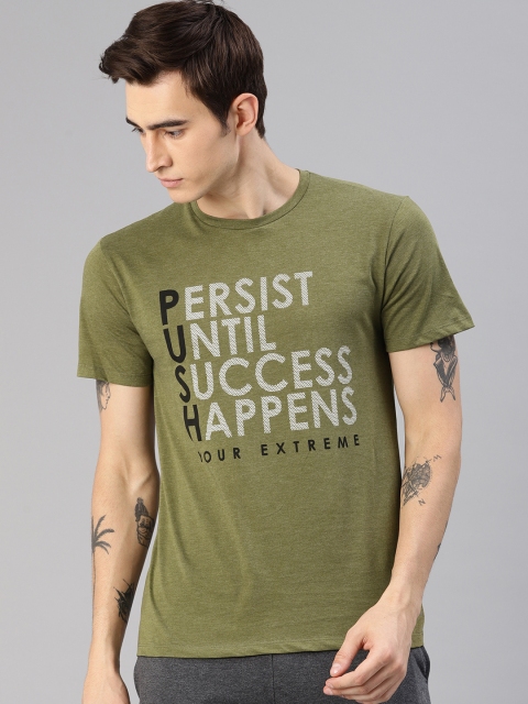 

HRX by Hrithik Roshan Men Olive Green Printed Round Neck T-shirt