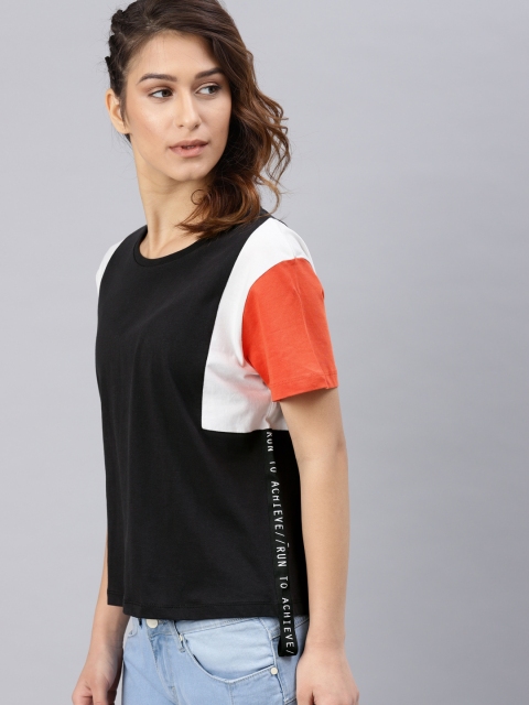 

HRX by Hrithik Roshan Women Black Solid Round Neck T-shirt