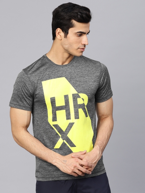 

HRX by Hrithik Roshan Men Grey Melange Printed Round Neck Running T-shirt