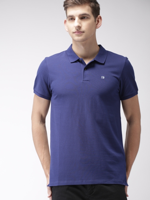 

Scotch & Soda Men Blue Solid Polo Collar T-shirt