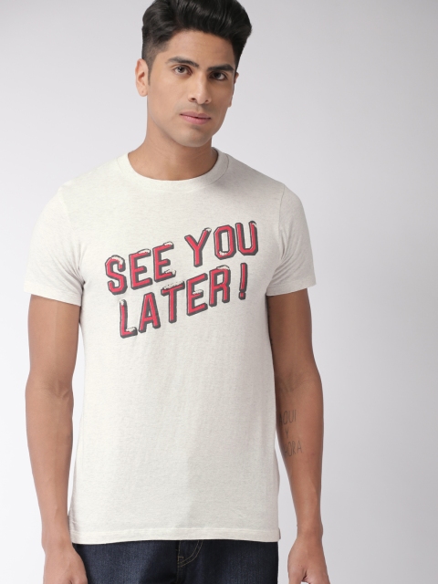 

Scotch & Soda Men Off-White Printed Round Neck T-shirt