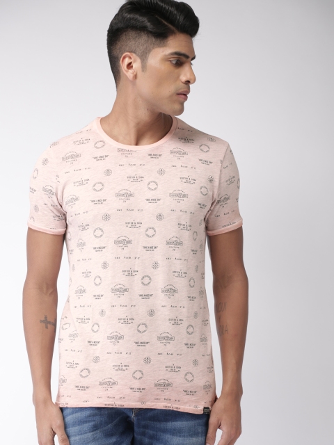

Scotch & Soda Men Peach-Coloured Printed Round Neck T-shirt
