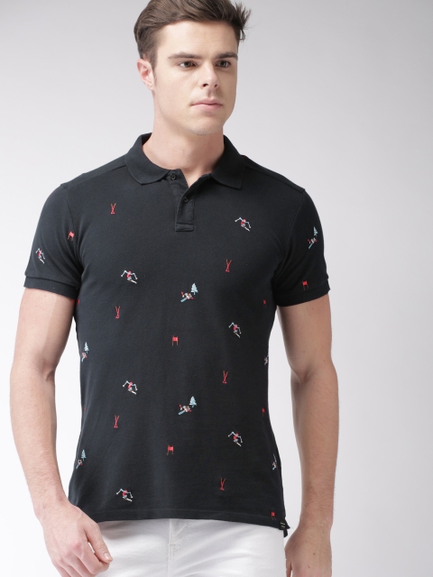 

Scotch & Soda Men Navy Blue Self Design Polo Collar T-shirt