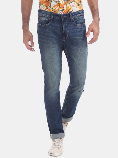 

Aeropostale Men Navy Blue Slim Fit Mid-Rise Low Distressed Stretchable Jeans