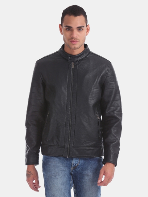 

Aeropostale Men Black Solid Biker Jacket