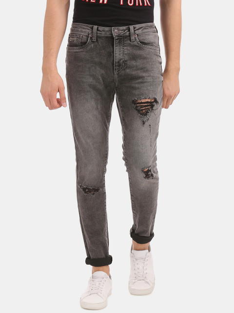 

Aeropostale Men Charcoal Grey Skinny Fit Mid-Rise Mildly Distressed Stretchable Jeans