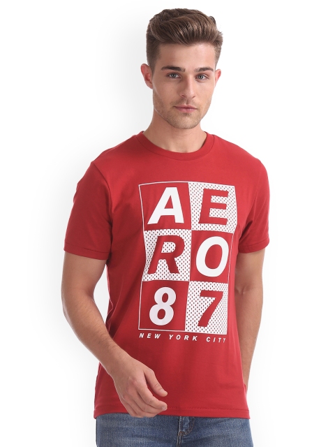 

Aeropostale Men Red Printed Round Neck Pure Cotton T-shirt