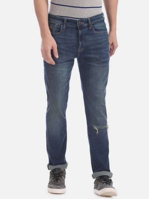 

Aeropostale Men Navy Blue Skinny Fit Mid-Rise Low Distress Jeans