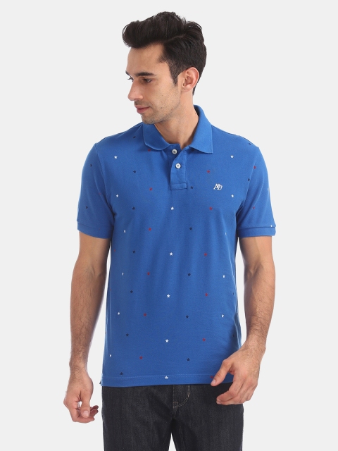 

Aeropostale Men Blue Star Print Polo Collar T-shirt