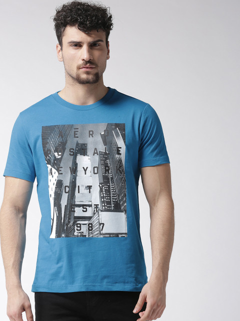 

Aeropostale Men Blue Printed Round Neck T-shirt