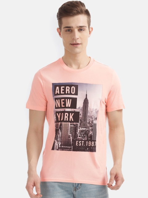

Aeropostale Men Pink Printed Round Neck Slim Fit T-shirt