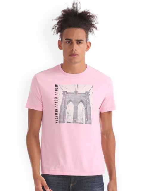 

Aeropostale Men Pink Self Design Round Neck T-shirt