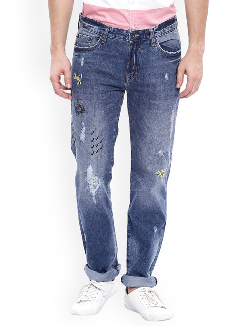 

Aeropostale Men Blue Slim Straight Fit Mid-Rise Low Distress Jeans