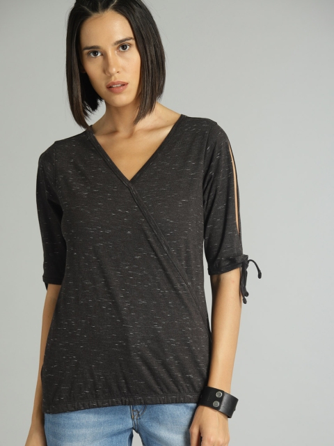 

Roadster Women Black Solid Wrap Top