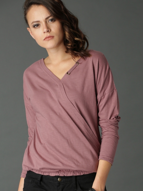 

Roadster Women Mauve Solid Pure Cotton Top