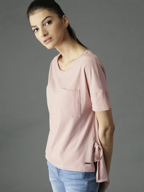 

Roadster Women Pink Solid Pure Cotton Top