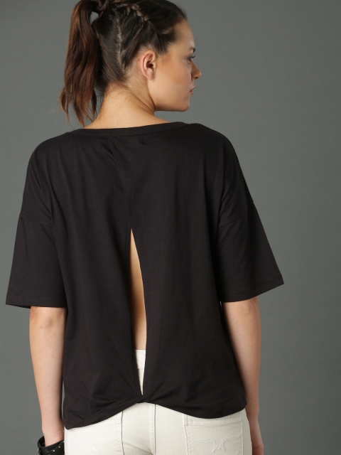 

Roadster Women Black Solid Top With Back Slit