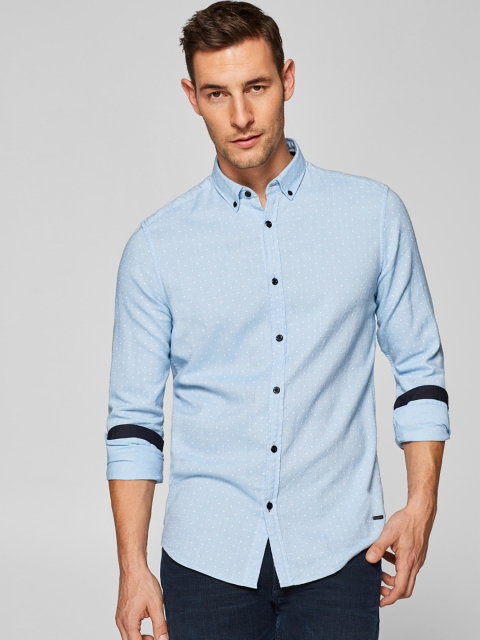 

ESPRIT Men Blue & White Slim Fit Self Design Casual Shirt