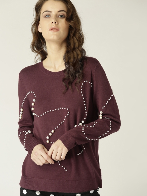 

ESPRIT Women Burgundy Beaded Pullover