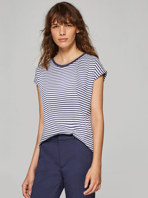 

ESPRIT Women White Striped Round Neck T-shirt