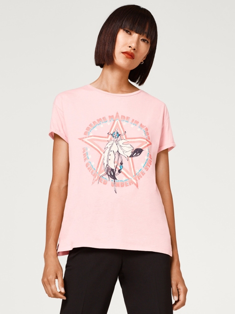 

ESPRIT Women Pink Printed Round Neck T-shirt