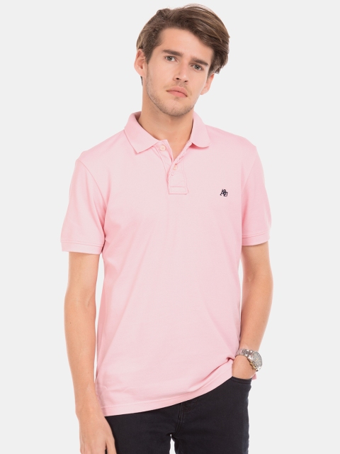 

Aeropostale Men Pink Solid Polo Collar Pure Cotton T-shirt