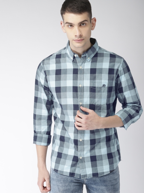 

Aeropostale Men Blue Regular Fit Checked Casual Shirt