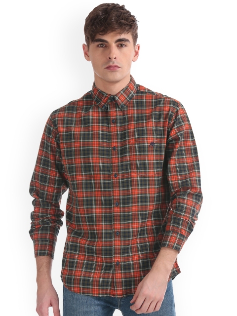 

Aeropostale Men Brown & Orange Slim Fit Checked Casual Shirt