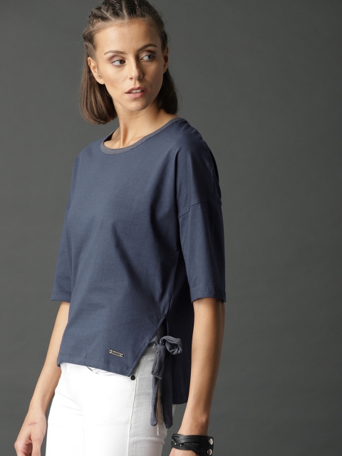 

Roadster Women Navy Blue Solid Top with Side Tie-up