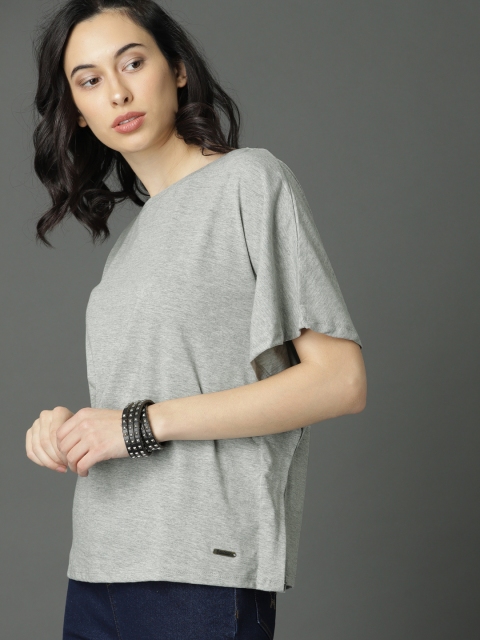 

Roadster Women Grey Melange Solid Top With Extended Sleeve