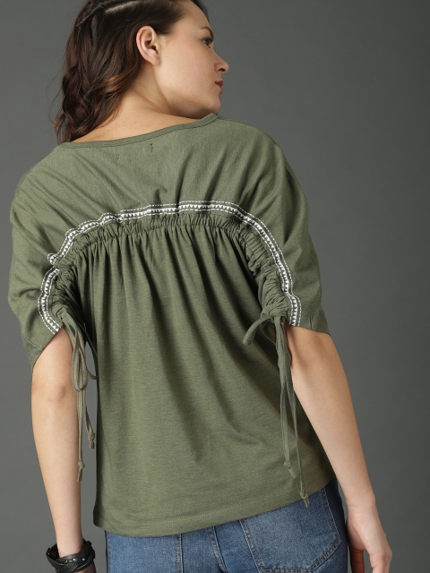 

Roadster Women Olive Green Solid Top with Back Gathering