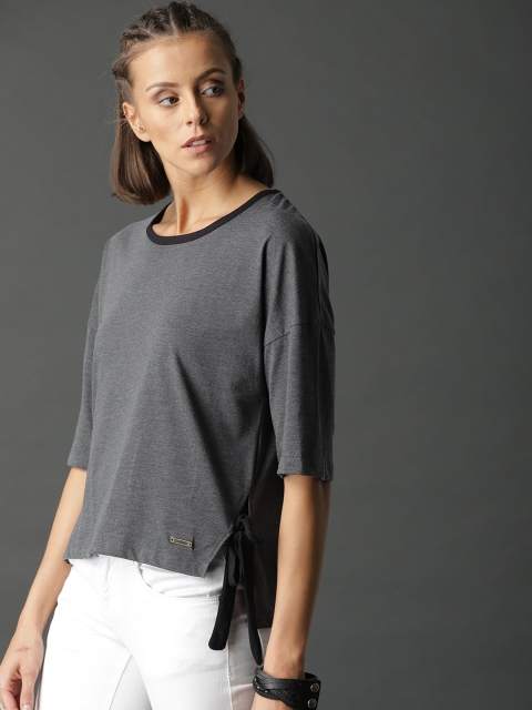 

Roadster Women Charcoal Grey Solid Top with Side Tie-Up