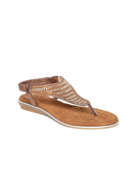 

Tresmode Women Brown Solid Embellished T-Strap Flats