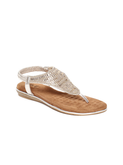 

Tresmode Women Gold-Toned Solid Open Toe Flats